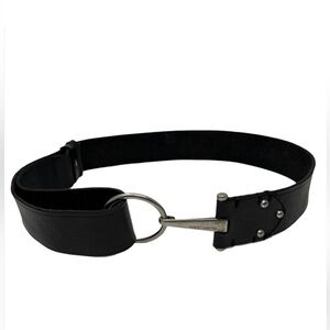 Vince Camuto 2” Wide BLACK LEATHER belt Studded HOOK BUCKLE Belt Women’s Large